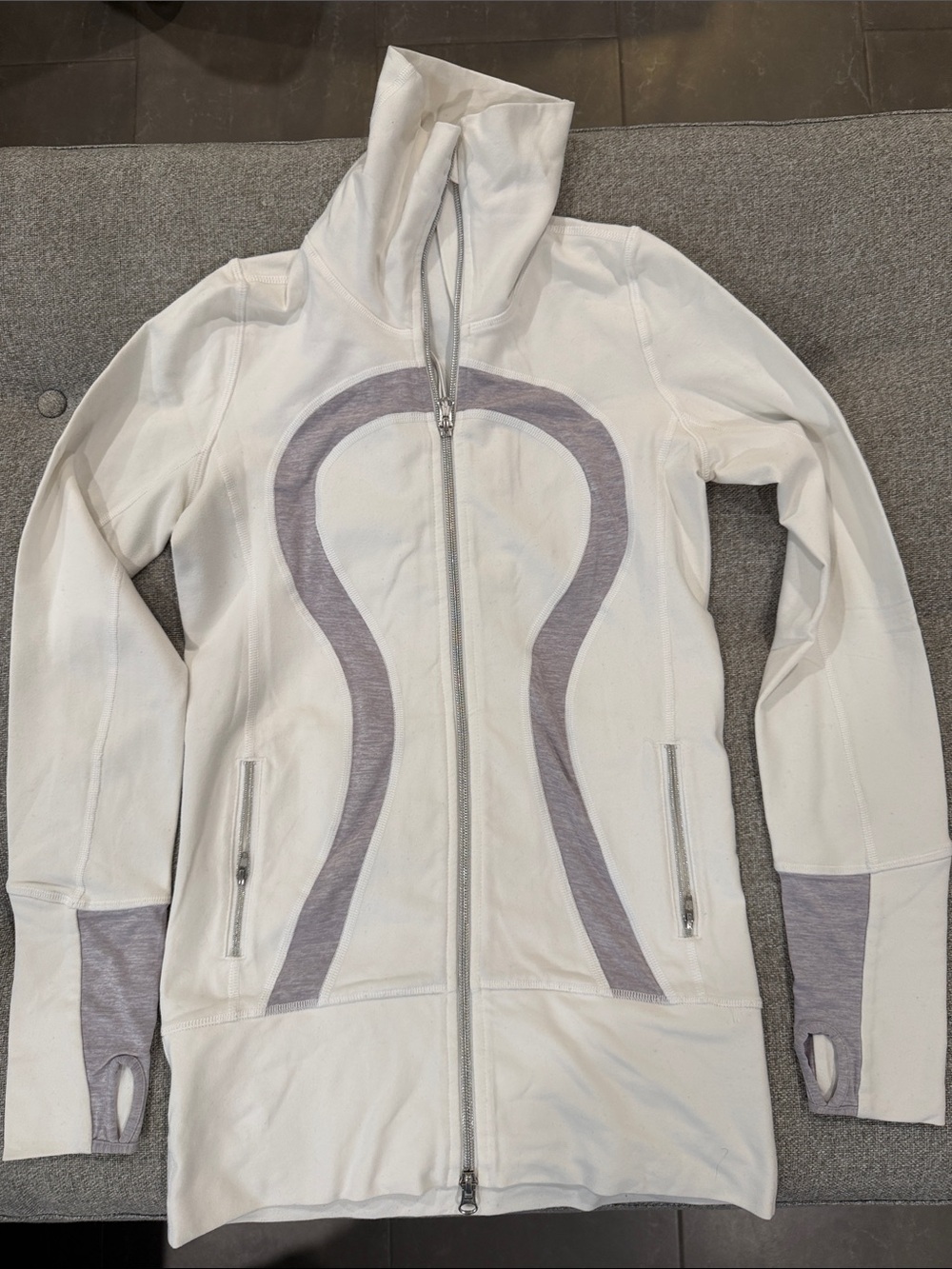 Women’s LuLulemon White Zip Hoodie with Gray Accents